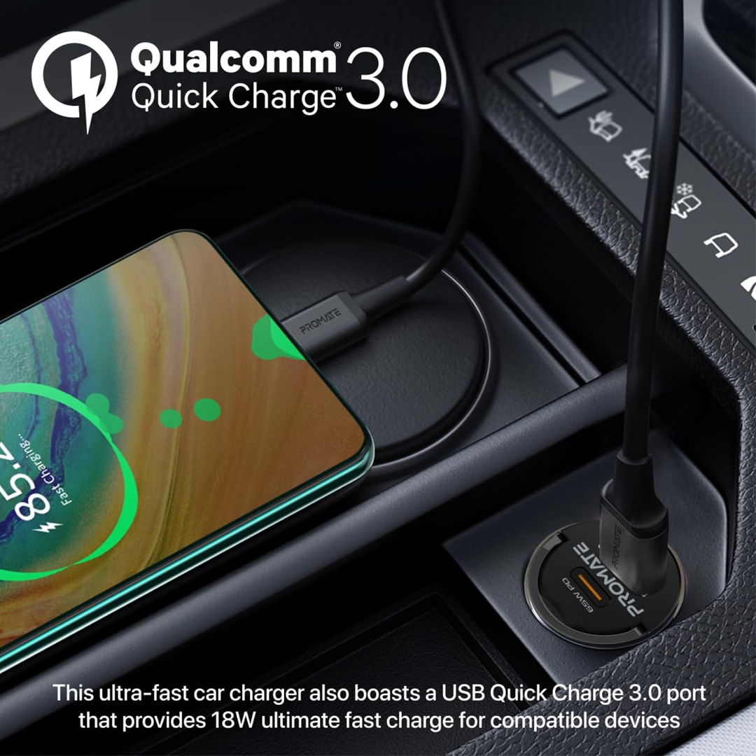 Promate TransDrive-65W 65W RapidCharge™ Transparent Mini Car Charger with Power Delivery & QC 3.0 Promate TransDrive-65W 65W RapidCharge™ Transparent Mini Car Charger with Power Delivery & QC 3.0